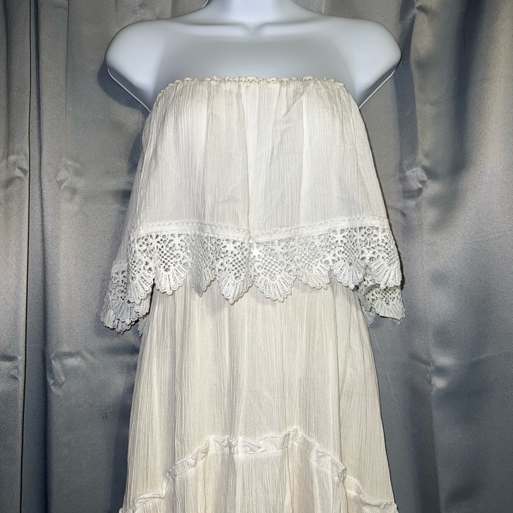 Lulumari Ivory Tube Maxi Dress with Lace Inserts and Detail (M) - Picture 5 of 10